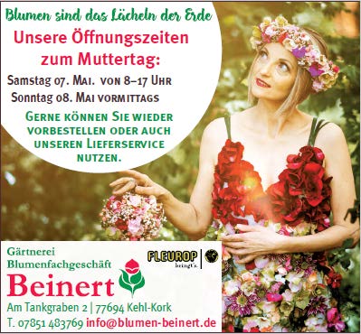 Öffnungszeiten Muttertag 2022 Blumen Beinert Kork